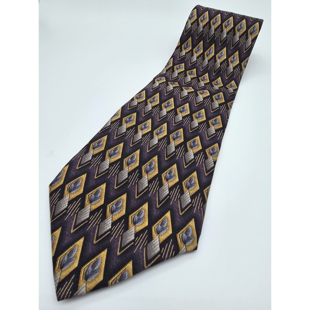 Today's Man 100% Silk Made In Italy Geometric Necktie Multicolor Tie 57" x 4"